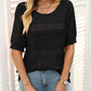 Women's Round Neck Hollow Knit Crochet Short Sleeve Sweater