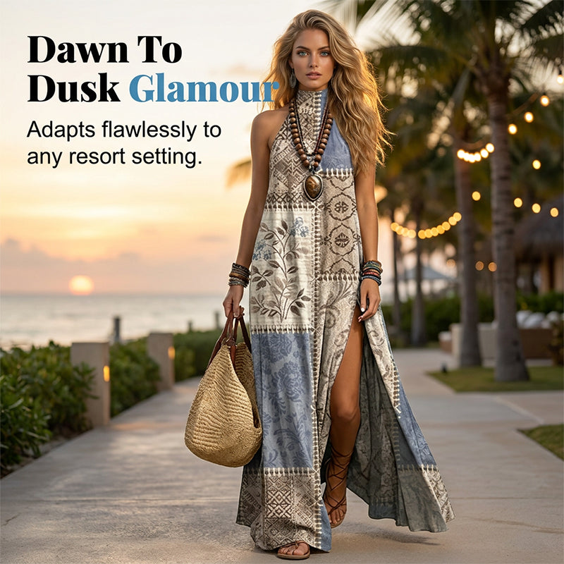 Women's Sleeveless Floral Print Flowy Maxi Dress