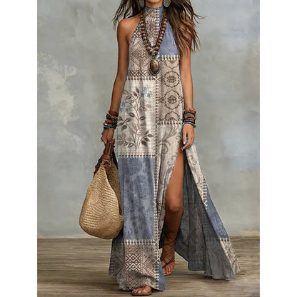 Women's Sleeveless Floral Print Flowy Maxi Dress