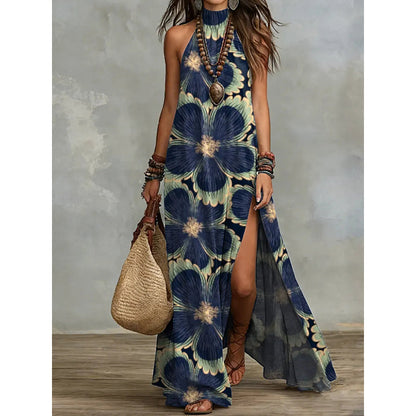 Women's Sleeveless Floral Print Flowy Maxi Dress