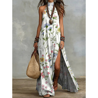 Women's Sleeveless Floral Print Flowy Maxi Dress