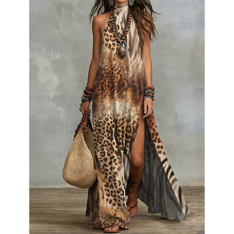 Women's Sleeveless Floral Print Flowy Maxi Dress