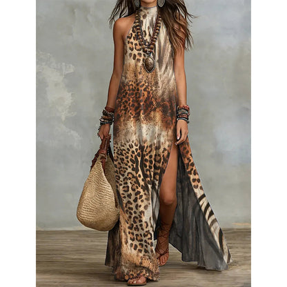 Women's Sleeveless Floral Print Flowy Maxi Dress