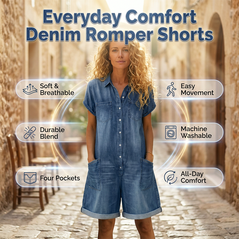 🔥HOT SALE 50% OFF🔥Women's Casual Short Sleeve Denim Romper