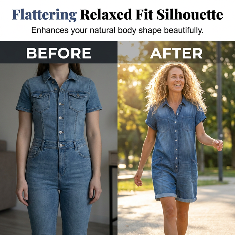 🔥HOT SALE 50% OFF🔥Women's Casual Short Sleeve Denim Romper