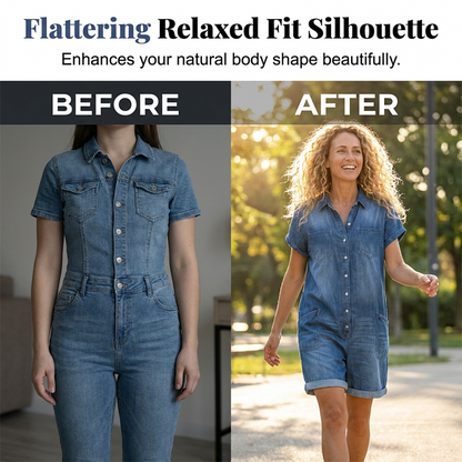 🔥HOT SALE 50% OFF🔥Women's Casual Short Sleeve Denim Romper