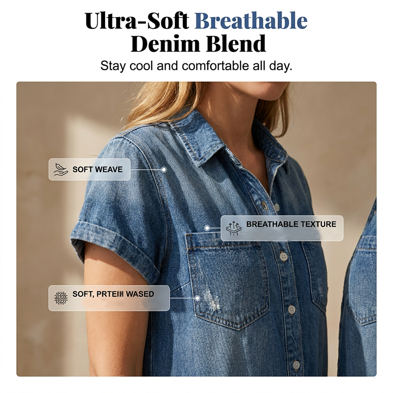 🔥HOT SALE 50% OFF🔥Women's Casual Short Sleeve Denim Romper