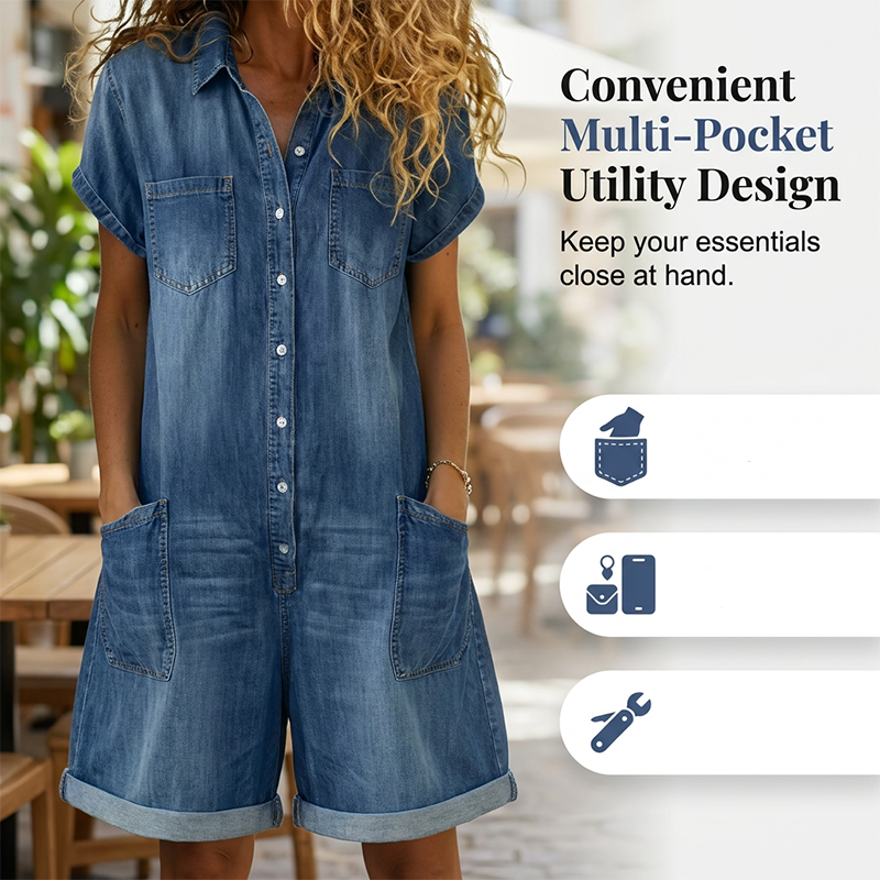🔥HOT SALE 50% OFF🔥Women's Casual Short Sleeve Denim Romper