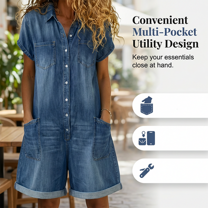 🔥HOT SALE 50% OFF🔥Women's Casual Short Sleeve Denim Romper