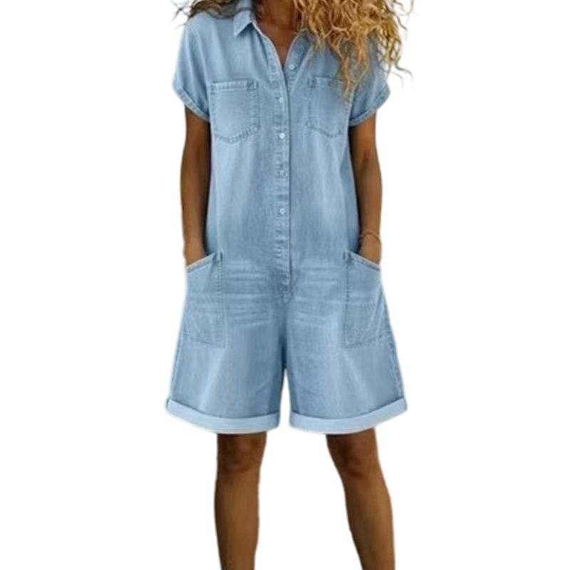 🔥HOT SALE 50% OFF🔥Women's Casual Short Sleeve Denim Romper
