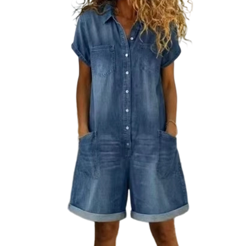 🔥HOT SALE 50% OFF🔥Women's Casual Short Sleeve Denim Romper