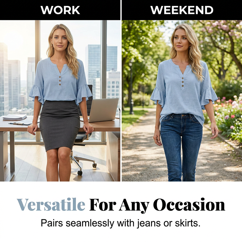 Women's Casual Solid Color V-Neck Top