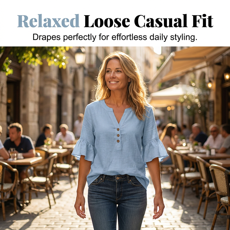 Women's Casual Solid Color V-Neck Top