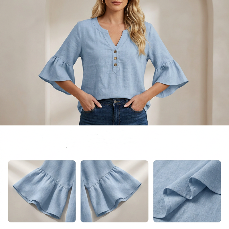 Women's Casual Solid Color V-Neck Top