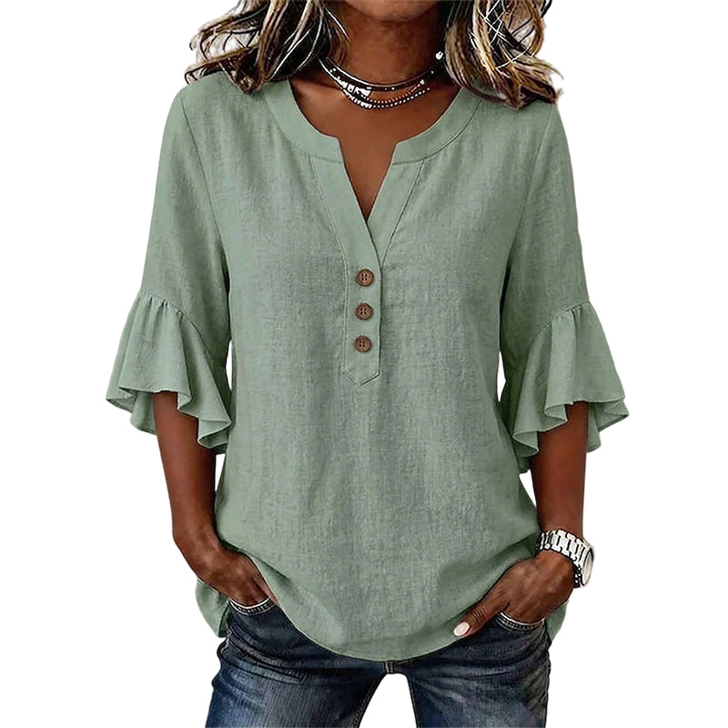 Women's Casual Solid Color V-Neck Top