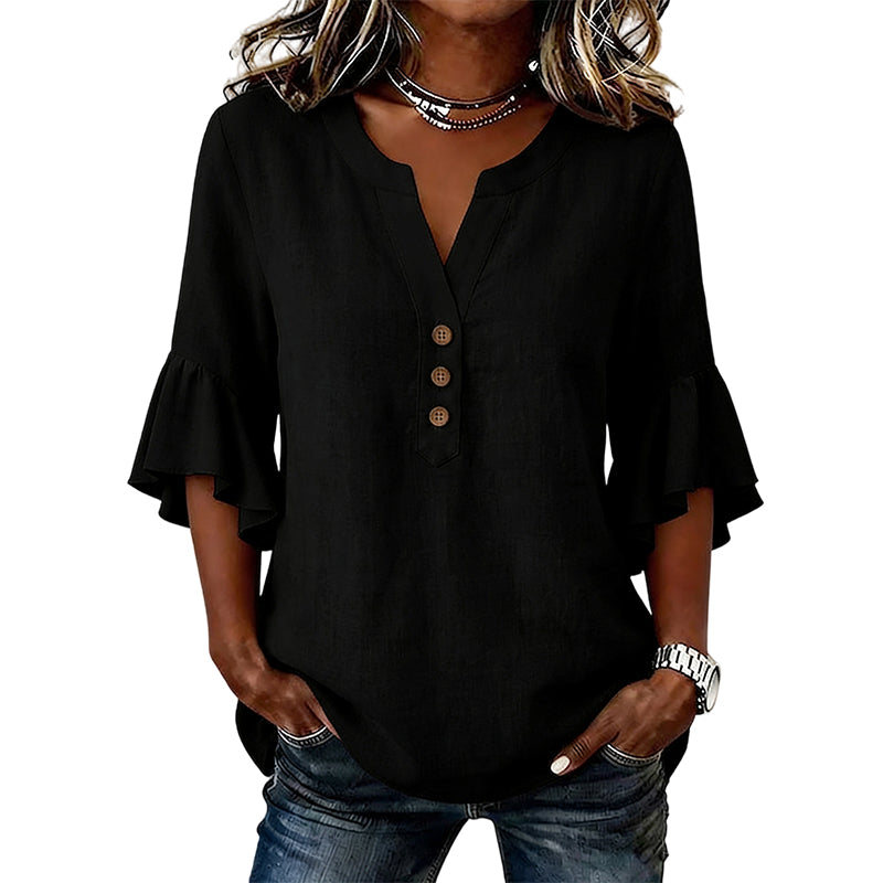 Women's Casual Solid Color V-Neck Top