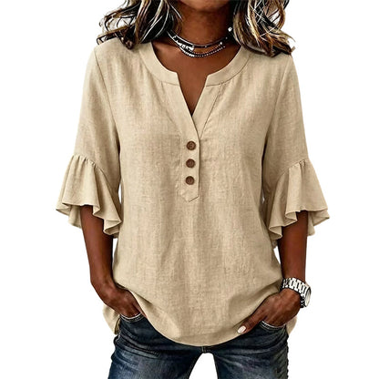 Women's Casual Solid Color V-Neck Top