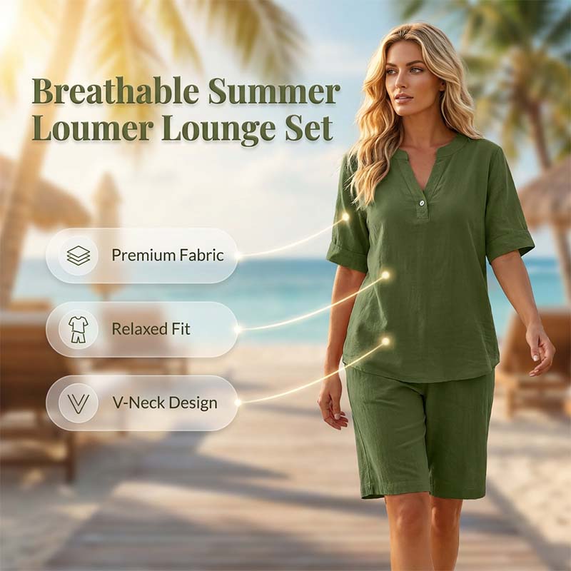 🔥New Arrivals & Special Offers-Women's Relaxed Fit Solid Short Sleeve Top and Shorts Set