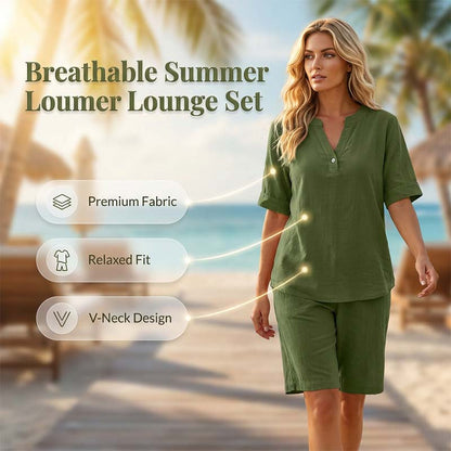 🔥New Arrivals & Special Offers-Women's Relaxed Fit Solid Short Sleeve Top and Shorts Set