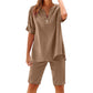 🔥New Arrivals & Special Offers-Women's Relaxed Fit Solid Short Sleeve Top and Shorts Set