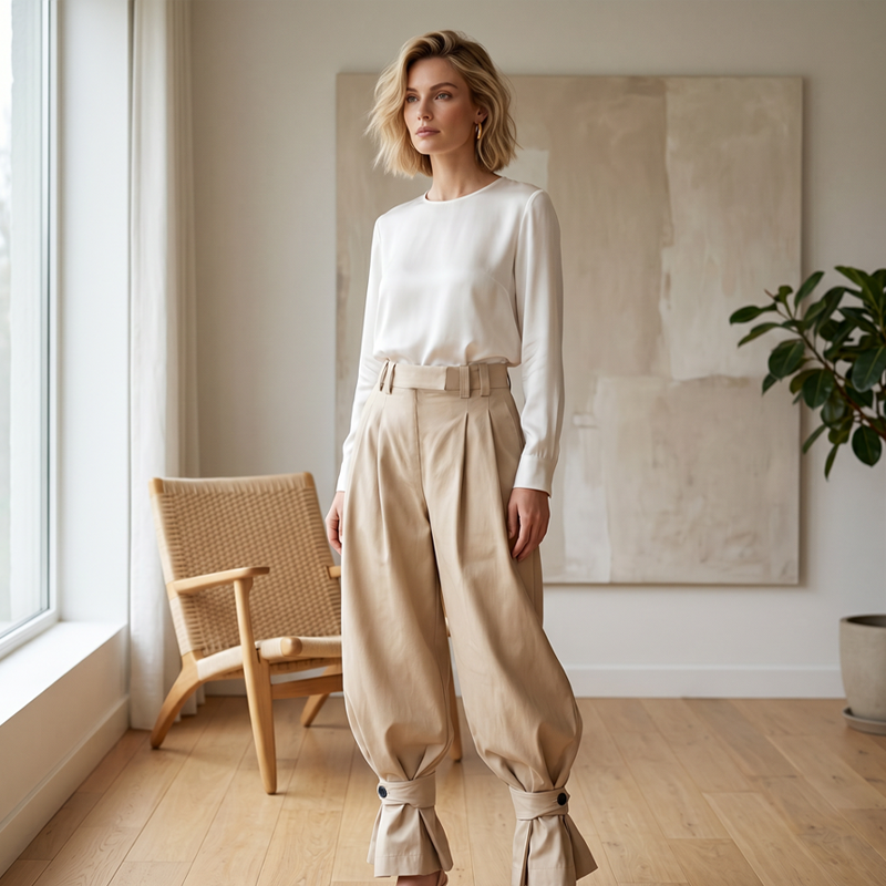 👖✨ Women's Pleated Lantern Pants – Ruffled Cuffs, Drawstring Waist, Flow Wide-Leg 🌸