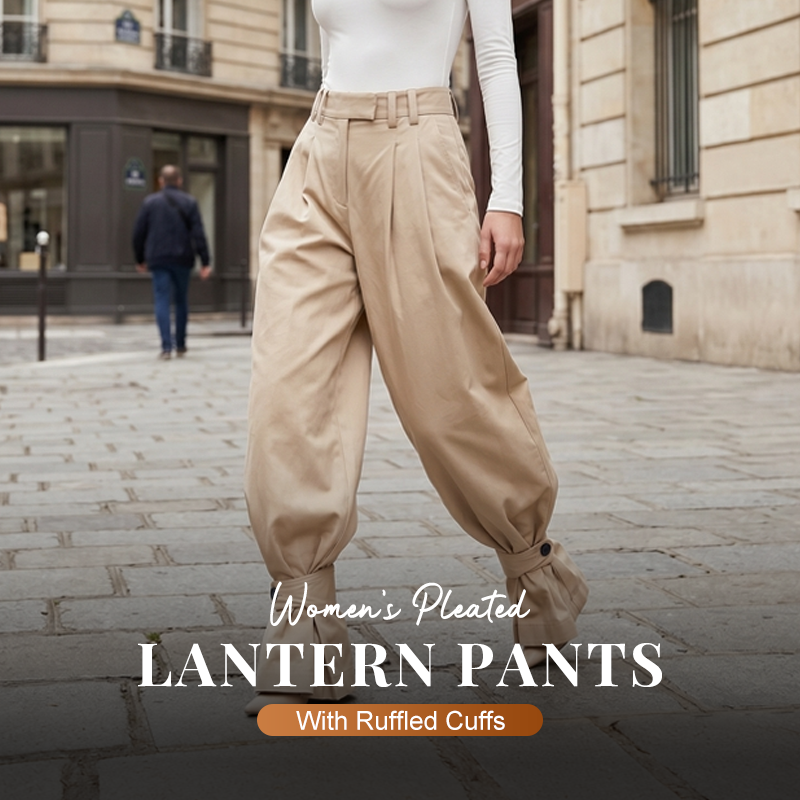 👖✨ Women's Pleated Lantern Pants – Ruffled Cuffs, Drawstring Waist, Flow Wide-Leg 🌸