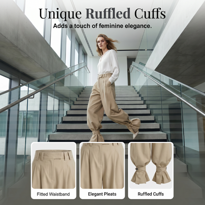 👖✨ Women's Pleated Lantern Pants – Ruffled Cuffs, Drawstring Waist, Flow Wide-Leg 🌸