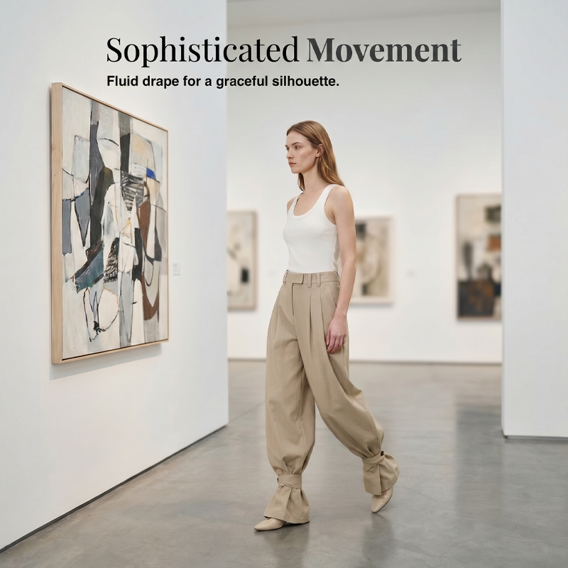 👖✨ Women's Pleated Lantern Pants – Ruffled Cuffs, Drawstring Waist, Flow Wide-Leg 🌸