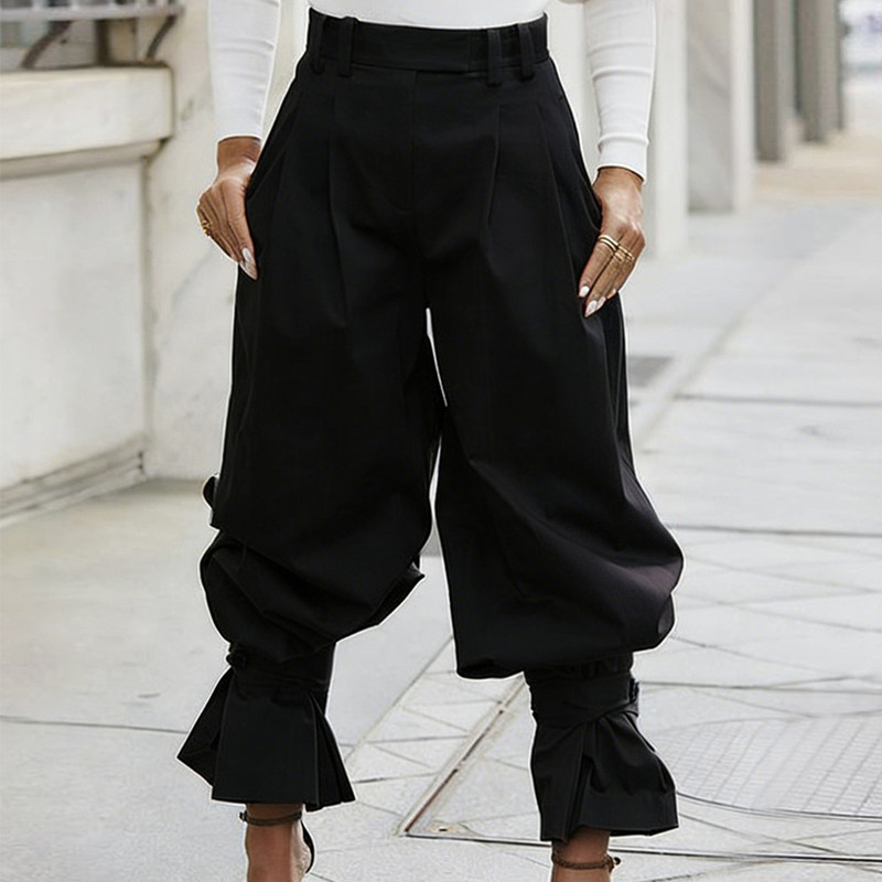 👖✨ Women's Pleated Lantern Pants – Ruffled Cuffs, Drawstring Waist, Flow Wide-Leg 🌸