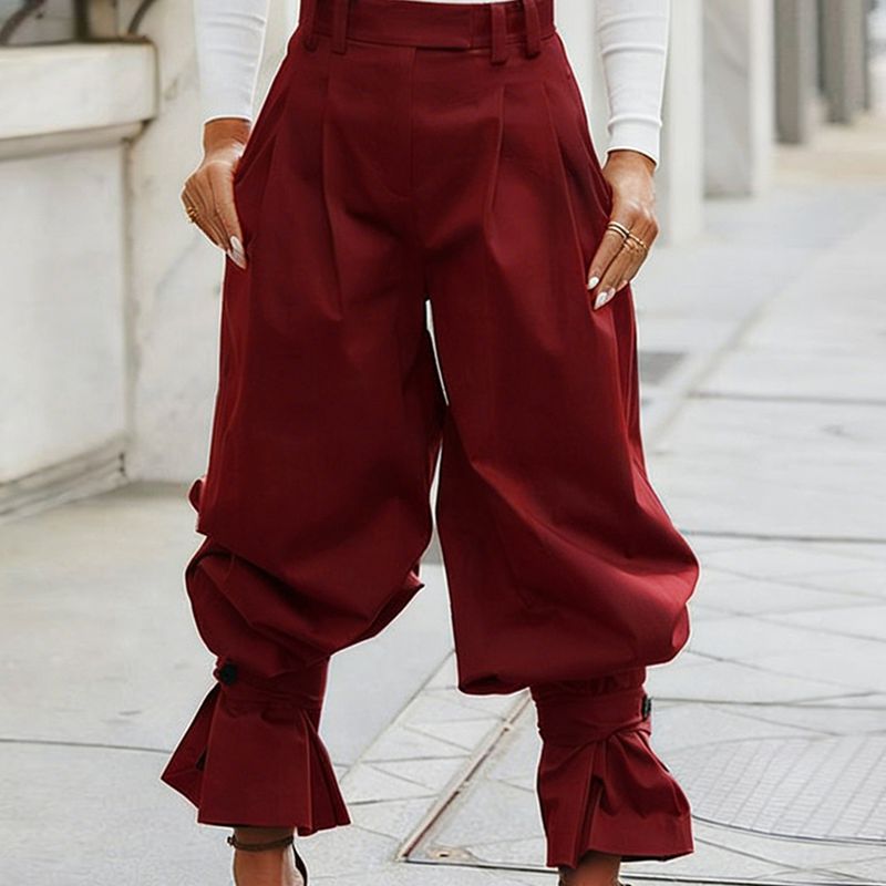 👖✨ Women's Pleated Lantern Pants – Ruffled Cuffs, Drawstring Waist, Flow Wide-Leg 🌸