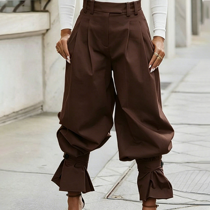 👖✨ Women's Pleated Lantern Pants – Ruffled Cuffs, Drawstring Waist, Flow Wide-Leg 🌸