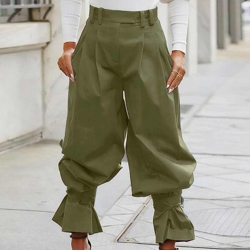 👖✨ Women's Pleated Lantern Pants – Ruffled Cuffs, Drawstring Waist, Flow Wide-Leg 🌸