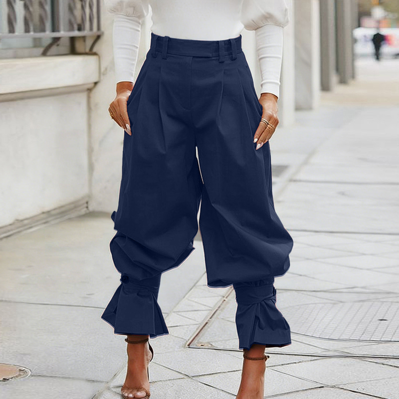 👖✨ Women's Pleated Lantern Pants – Ruffled Cuffs, Drawstring Waist, Flow Wide-Leg 🌸