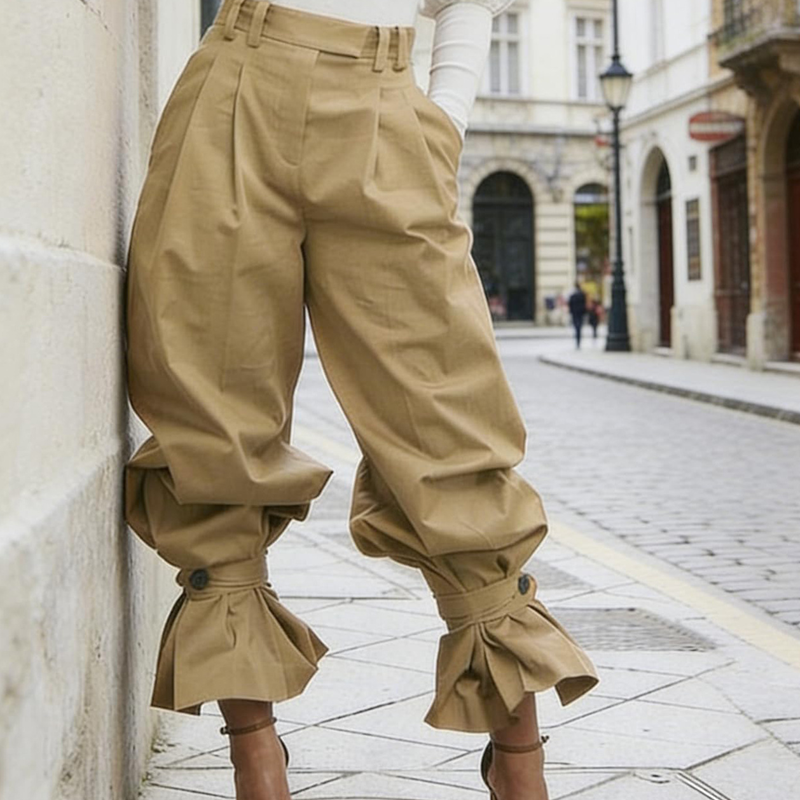 👖✨ Women's Pleated Lantern Pants – Ruffled Cuffs, Drawstring Waist, Flow Wide-Leg 🌸