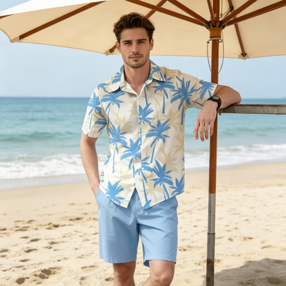 Men's Tropical Print Shirt & Shorts Set