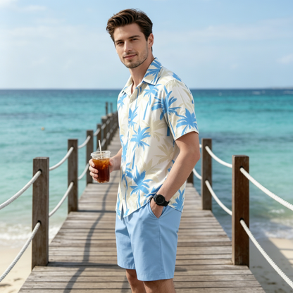 Men's Tropical Print Shirt & Shorts Set