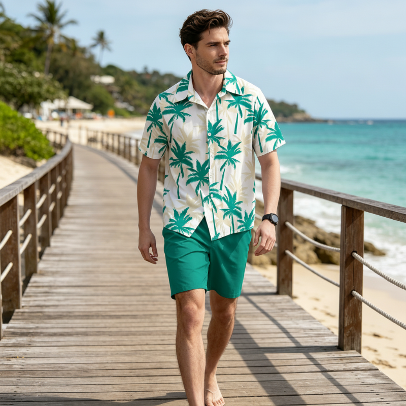 Men's Tropical Print Shirt & Shorts Set
