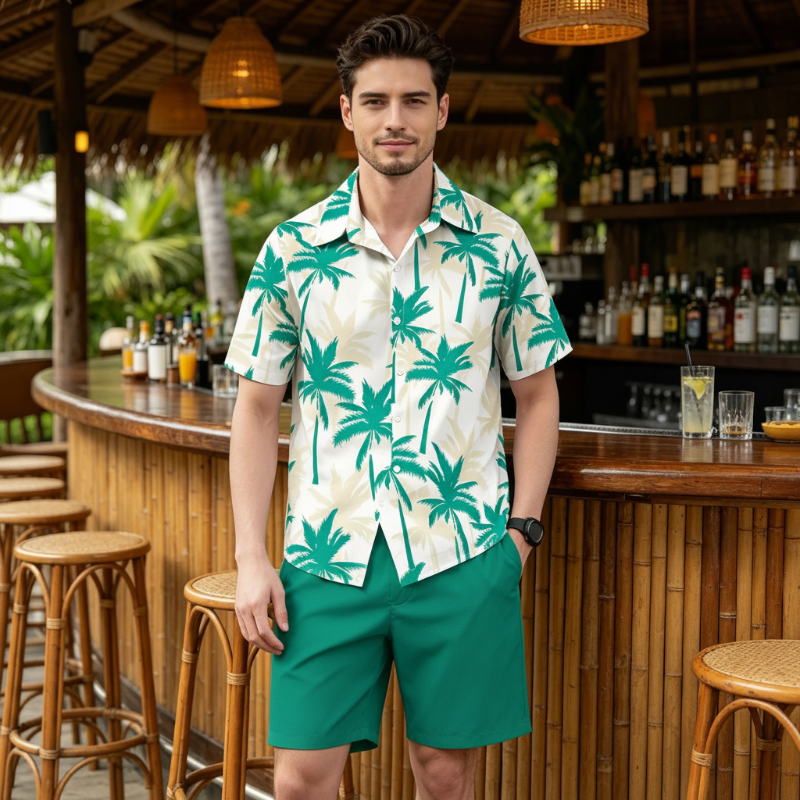 Men's Tropical Print Shirt & Shorts Set