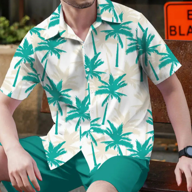 Men's Tropical Print Shirt & Shorts Set