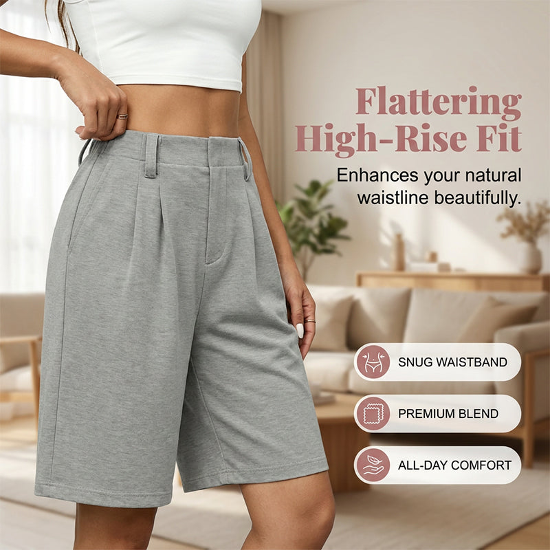 Women's Casual High-Waist Pleated Shorts