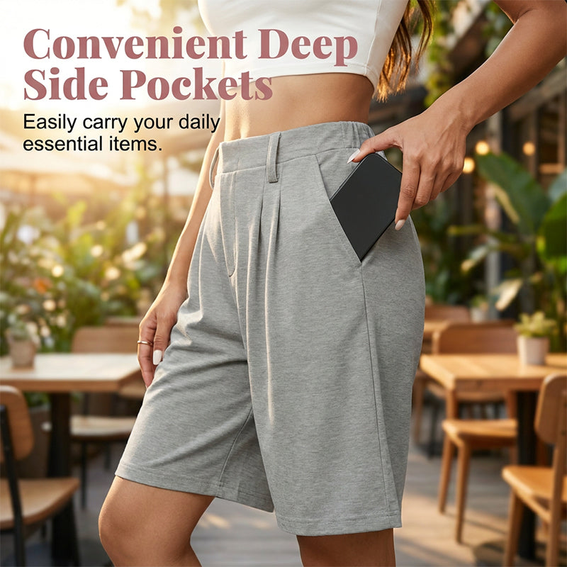 Women's Casual High-Waist Pleated Shorts