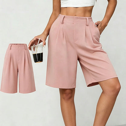 Women's Casual High-Waist Pleated Shorts