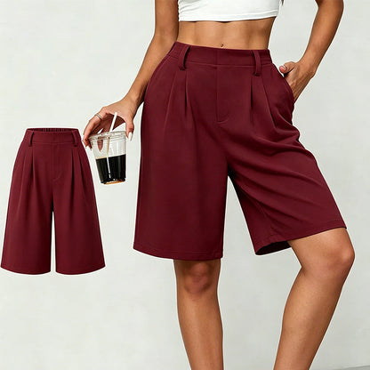 Women's Casual High-Waist Pleated Shorts