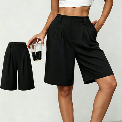 Women's Casual High-Waist Pleated Shorts