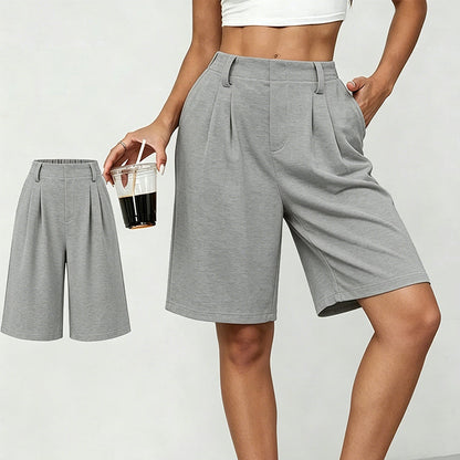 Women's Casual High-Waist Pleated Shorts
