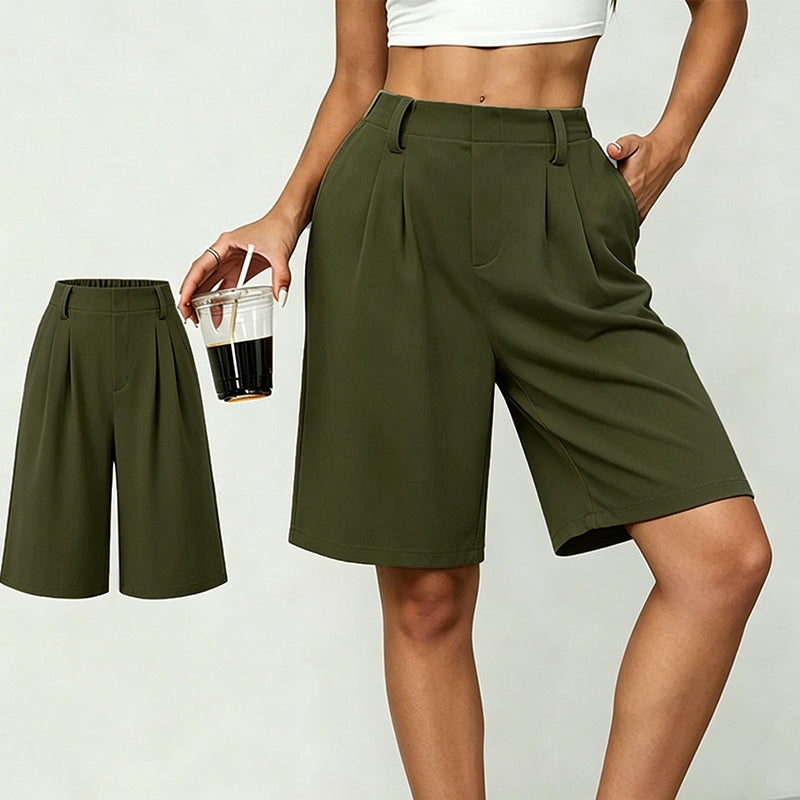 Women's Casual High-Waist Pleated Shorts