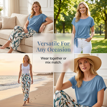 👗50% OFF NOW!  🔥 Women's Side-Tie Top & Patterned Pants Set