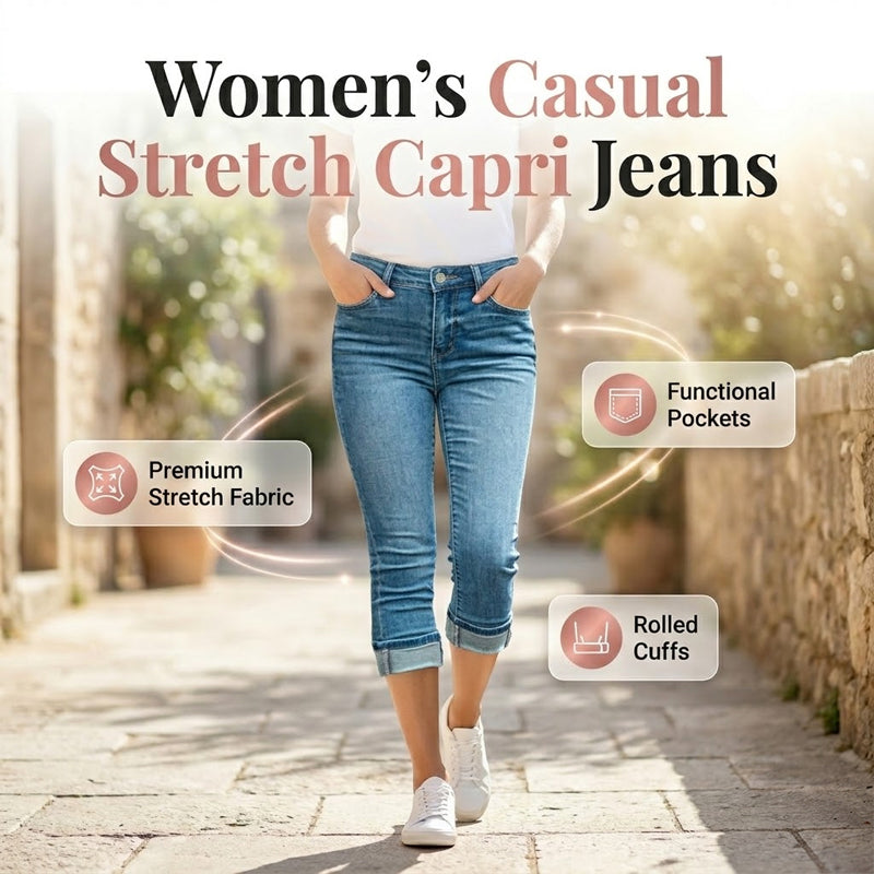 Women's Casual High Waist Stretch Capri Jeans