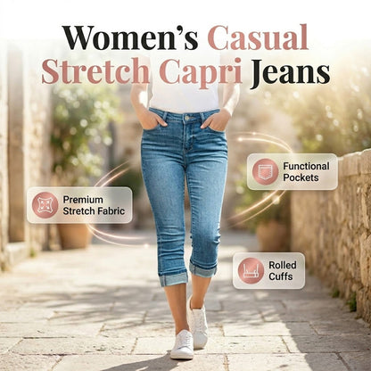 Women's Casual High Waist Stretch Capri Jeans