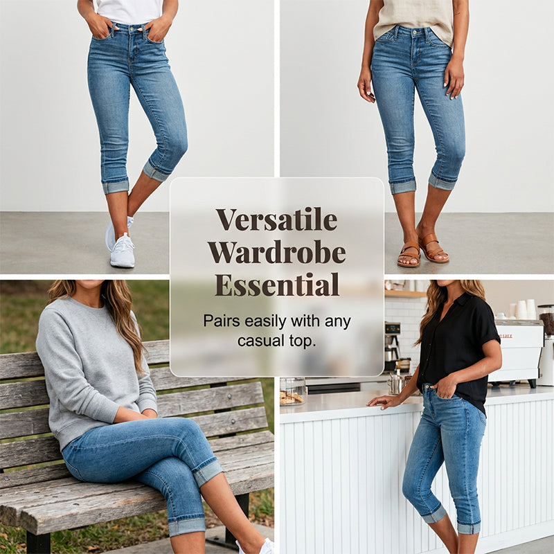Women's Casual High Waist Stretch Capri Jeans